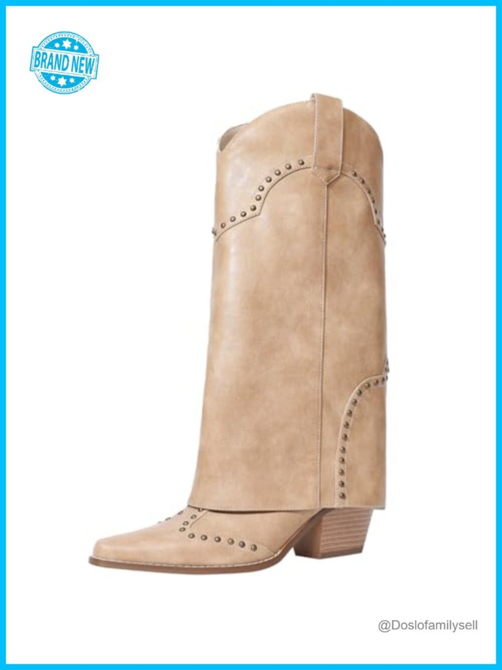 Faux Leather Knee High Cowboy Boots Snip Toe Block Heel Pull On